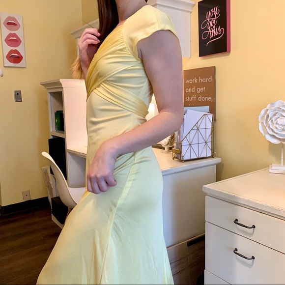 VTG 70’s Handmade Yellow Satin Full Length Dress - Picture 5 of 12